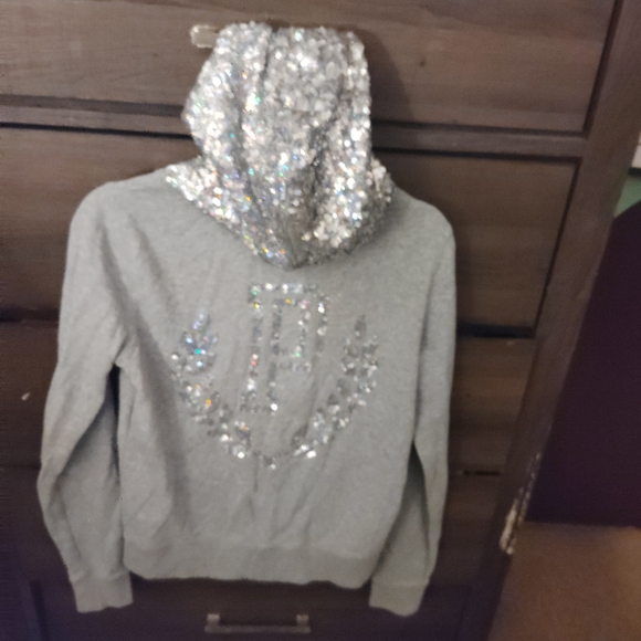 Victoria Secret PINK Gray Sequined Hooded Sweatshirt - RARE Y2K - Picture 11 of 15